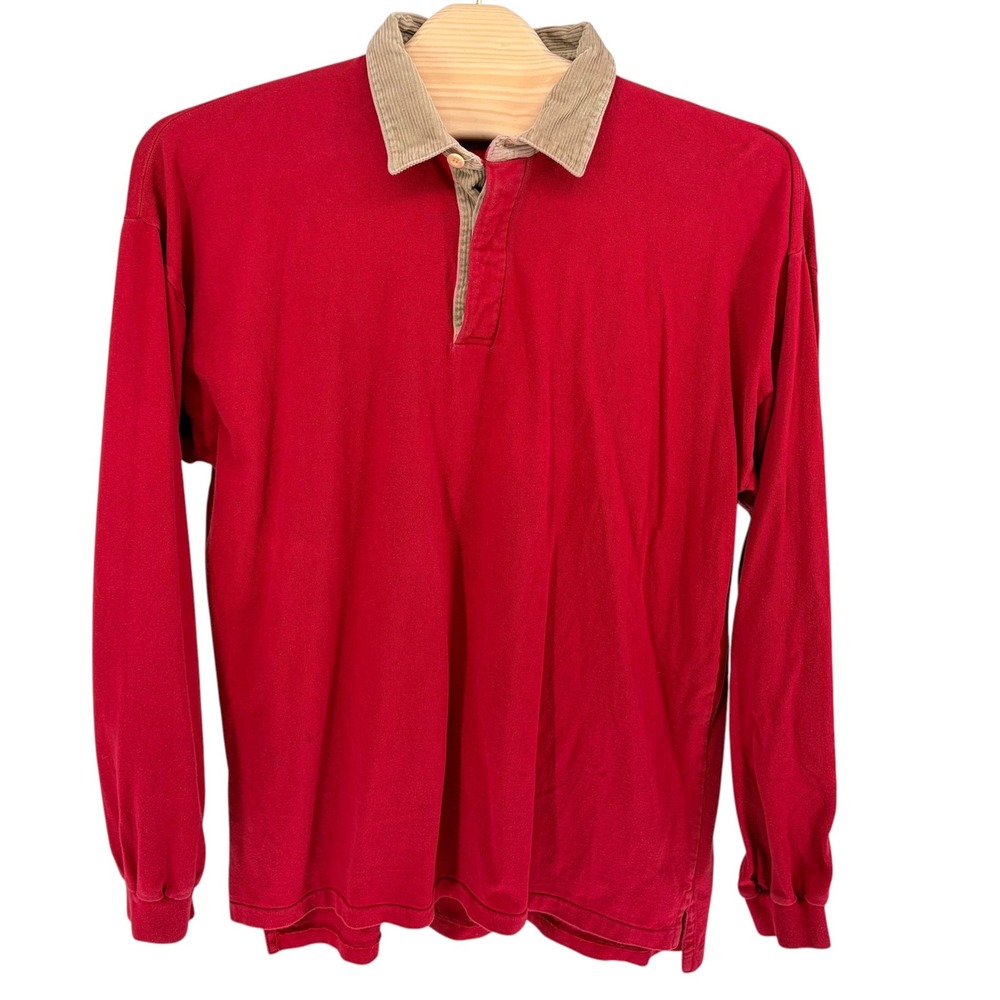 J.Crew Rugby Shirt XLT Red Long Sleeve Corduroy Collar Cotton Tall Vintage